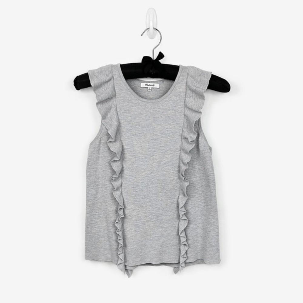 Madewell Ruffled Sweater Tank Size S Gray Soft Girl Coquette Femme Preppy Summer